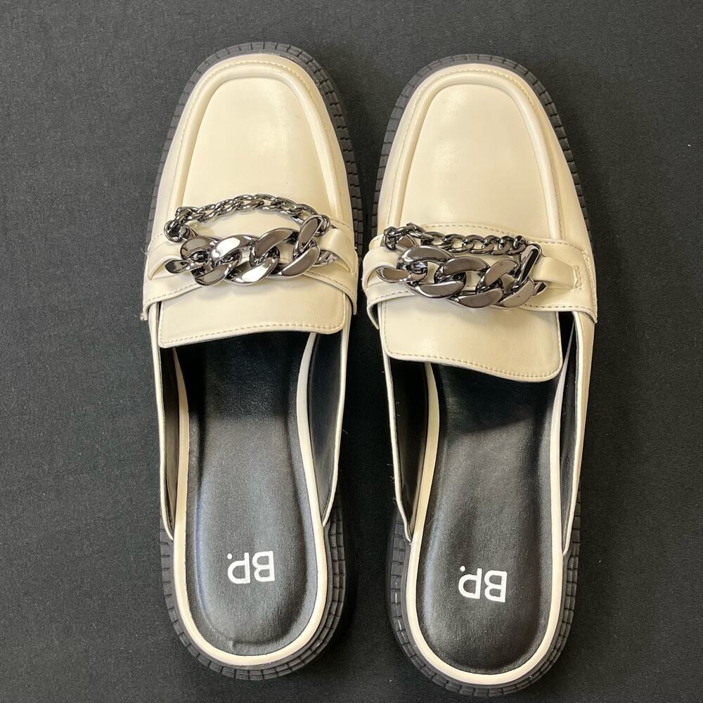 BP New Tristan Chunky Cream Faux Leather Chain Loafer 9M NWOB